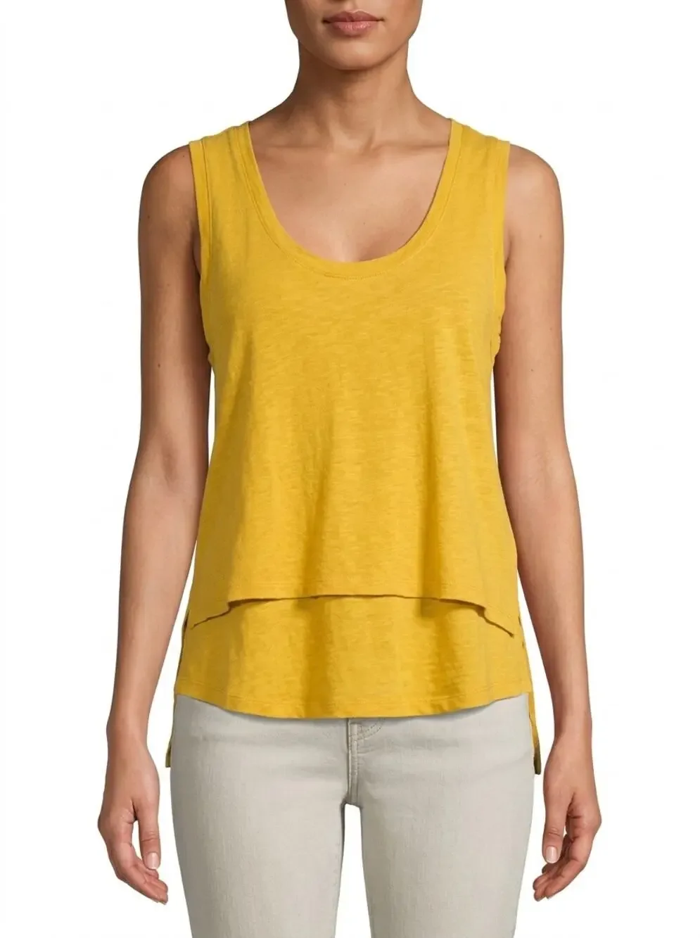 Free People Beach Yellow Scoop Neck Knit Lightweight Tank Women Size S